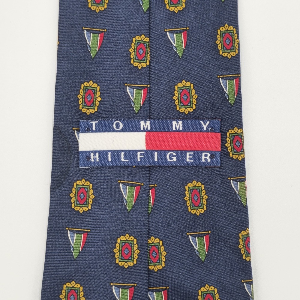 Tommy Hilfiger Men's Silk Tie Navy Blue Geometric Crest Shield Pattern Necktie - Picture 3 of 3